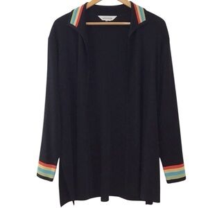 Misook Black Open Front Cardigan With Colorful Accents Size L